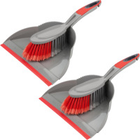 Brumag Set van 2x stuks kunststof stoffer en blik met lip en zachte borstel grijs/rood