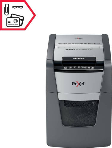 Rexel Optimum AutoFeed+ 100X papiervernietiger Kruisversnippering 55 dB 22 cm Zwart, Grijs