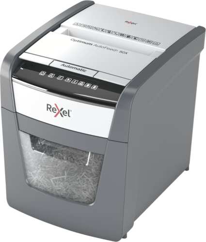 Rexel Optimum AutoFeed+ 50X papiervernietiger Kruisversnippering 55 dB 22 cm Zwart, Grijs