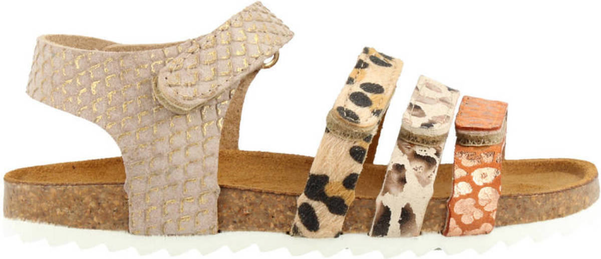Develab 48304 leren sandalen met dierenprint goud/multi