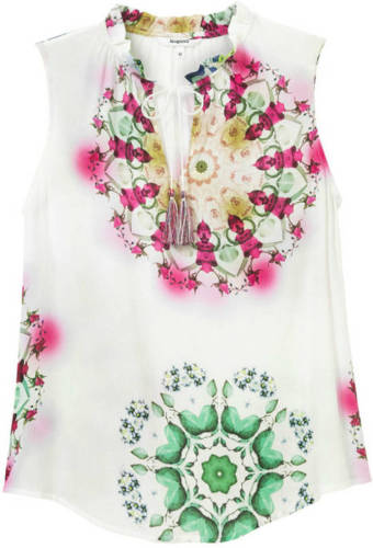 Desigual top met all over print wit/roze/groen