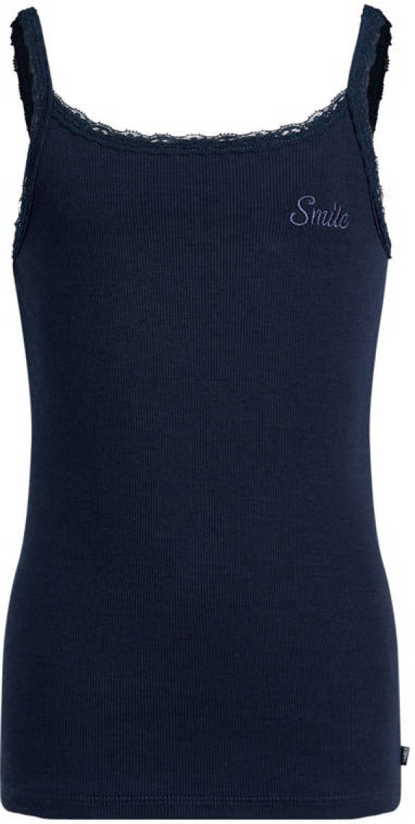WE Fashion singlet met borduursels donkerblauw
