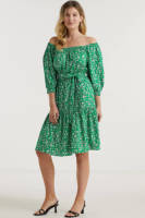 Miljuschka by Wehkamp on-off shoulder jurk met millefleur print groen