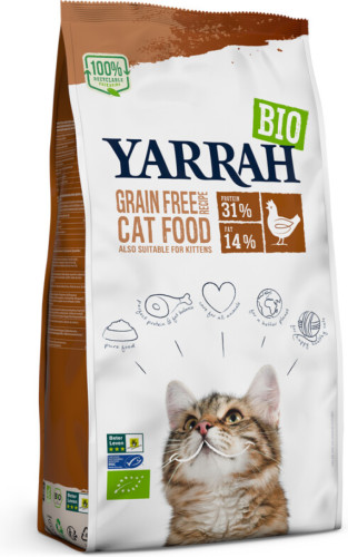 4x Yarrah Biologisch Kattenvoer Graanvrij Kip - Vis 2,4 kg