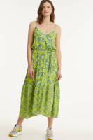 POM Amsterdam maxi overslagjurk Cheetah Leaves Lemon met all over print en ceintuur geel/groen