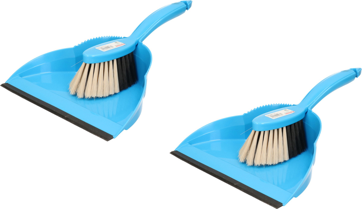 Brumag Set van 2x stuks kunststof stoffer en blik met zachte borstel blauw/zwart