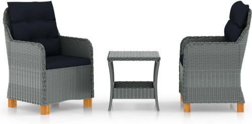 VidaXL 3-delige Loungeset met kussens poly rattan lichtgrijs