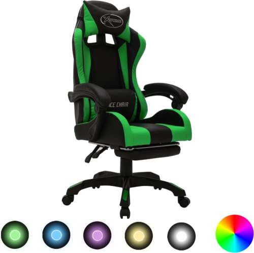 VidaXL Racestoel met RGB LED-verlichting kunstleer groen en zwart