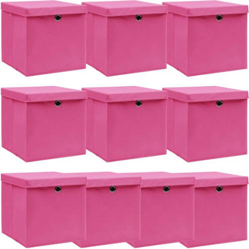 VidaXL Opbergboxen met deksel 10 st 32x32x32 cm stof roze