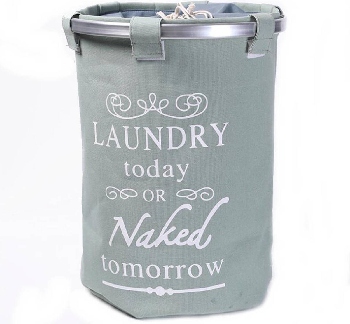 Decopatent Ronde Wasmand met Tekst LAUNDRY TODAY OR TOMORROW voor al uw vieze