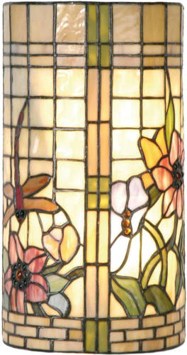 Clayre & Eef Tiffany Wandlamp Uit De Flowerbed Serie - Groen, Ivory, Multi Colour - Ijzer, Glas
