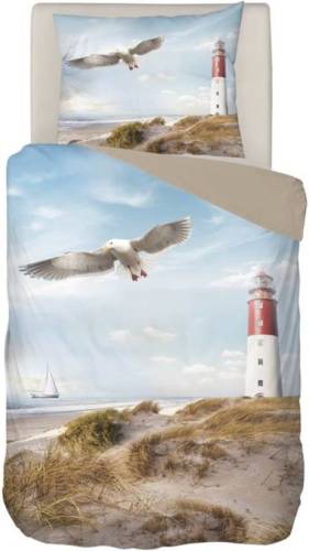 Snoozing Lighthouse flanel dekbedovertrek - 1-persoons (140x200/220 cm + 1 sloop) - Flanel - Taupe