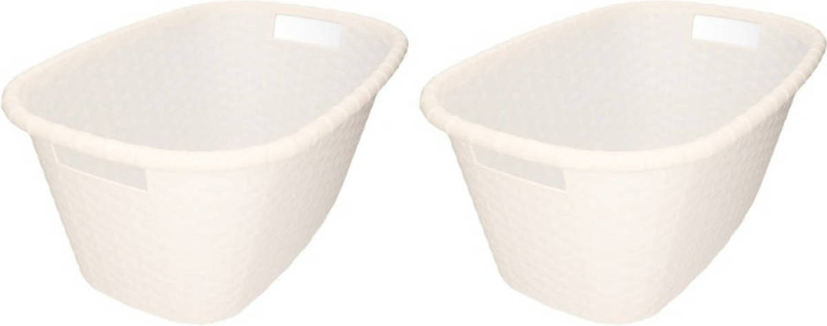 Merkloos 2x Witte kunststof wasmanden 35 liter - Wasmanden/wasgoedmanden - Huishoudelijke producten/artikelen - Huishouden