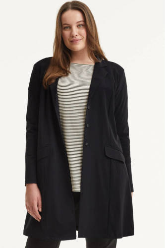 Plus Basics lange blazer van travelstof zwart