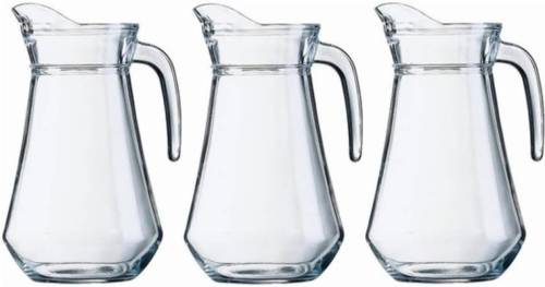 Merkloos 3x Schenkkan 1,6 liter 24 cm - Sapkannen/waterkannen/schenkkannen/limonadekannen van glas 3 stuks