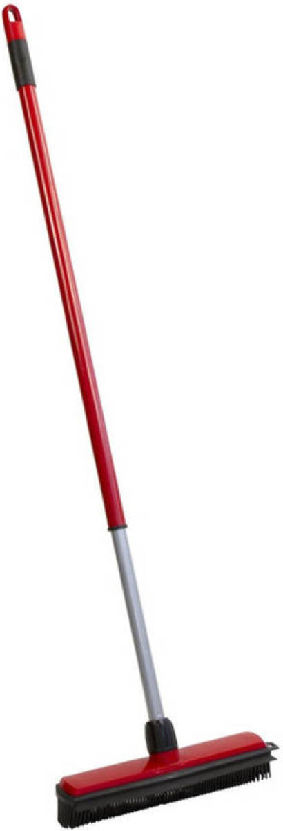 Merkloos Rubberen bezem / kappersbezem rood met telescoopsteel 30 cm - schoonmaakartikelen / bezems