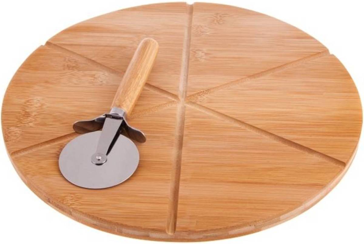 Decopatent FSC® Bamboe Pizzaplaat met GRATIS Pizzasnijder Pizza Snijden