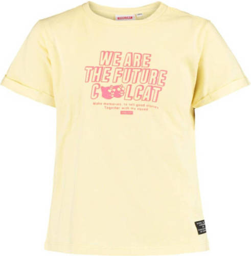 CoolCat Junior T-shirt Ellen met printopdruk lichtgeel