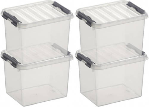 12x Sunware Q-Line opberg boxen/opbergdozen 3 liter 20 cm kunststof - Opslagbox - Opbergbak kunststof transparant/zilver