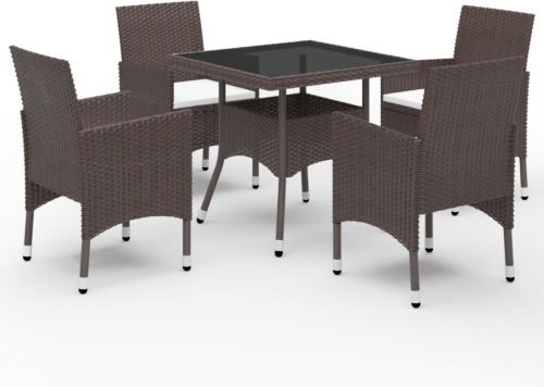 VidaXL 5-delige Tuinset poly rattan en glas bruin