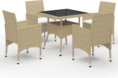 VidaXL 5-delige Tuinset poly rattan en glas beige