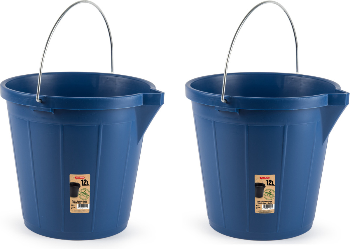 Forte Plastics 2x stuks emmer blauw 12 liter 31 x 31 cm schoonmaakartikelen