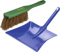 Brumag Stoffer en blik blauw/groen van metaal/hout/kokoshaar voor buiten