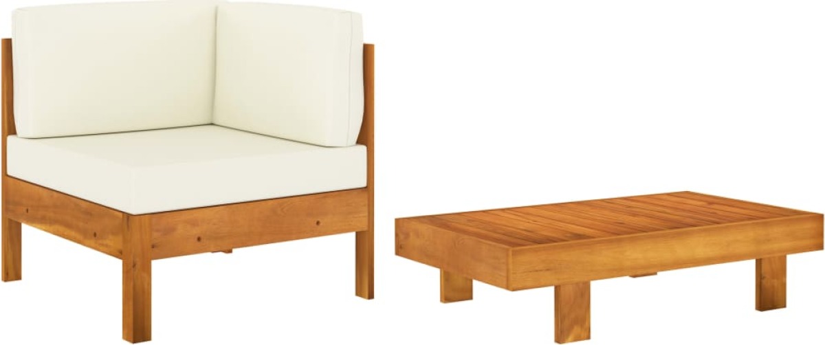 VidaXL 2-delige Loungeset met crèmewitte kussens acaciahout