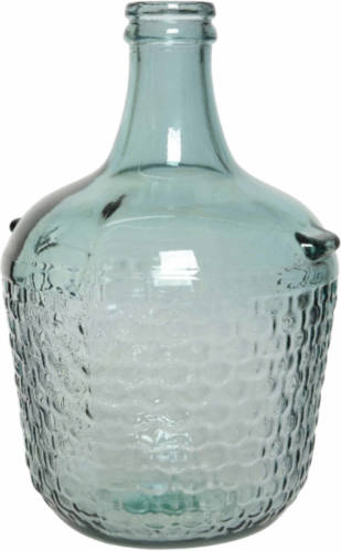 Decoris Fles Vaas/bloemenvaas Recycled Glas Lichtblauw 27 X 42 Cm