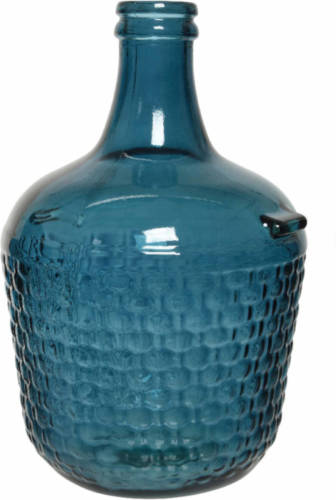 Decoris Fles Vaas/bloemenvaas Recycled Glas Blauw 20 X 30 Cm