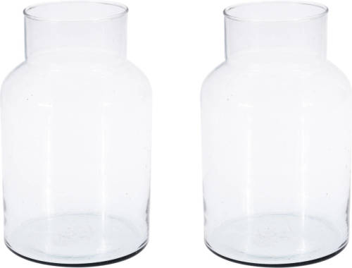 Merkloos 2x Glazen Vaas/vazen 5 Liter Van 14 X 26 Cm - Bloemenvazen - Glazen Vazen Voor Bloemen En Boeketten