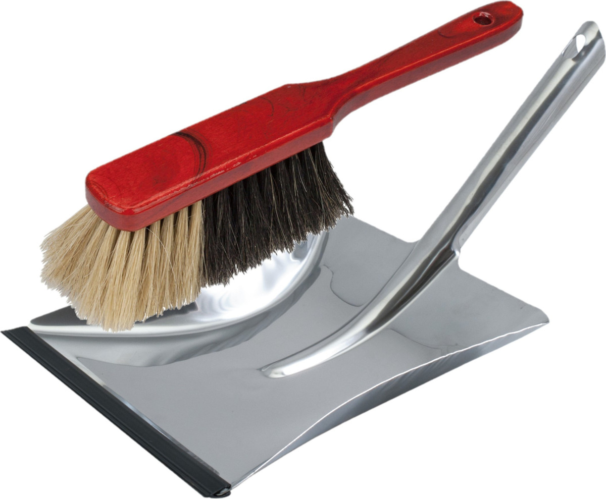 Shoppartners Stoffer en blik zilver van RVS/mahonie hout inclusief lip voor binnen