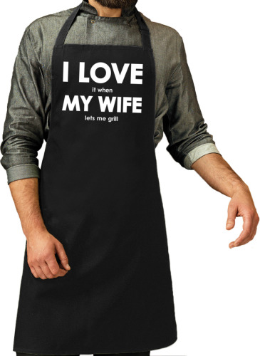 Bellatio Decorations Cadeau schort I love it when my wife lets me grill zwart voor heren