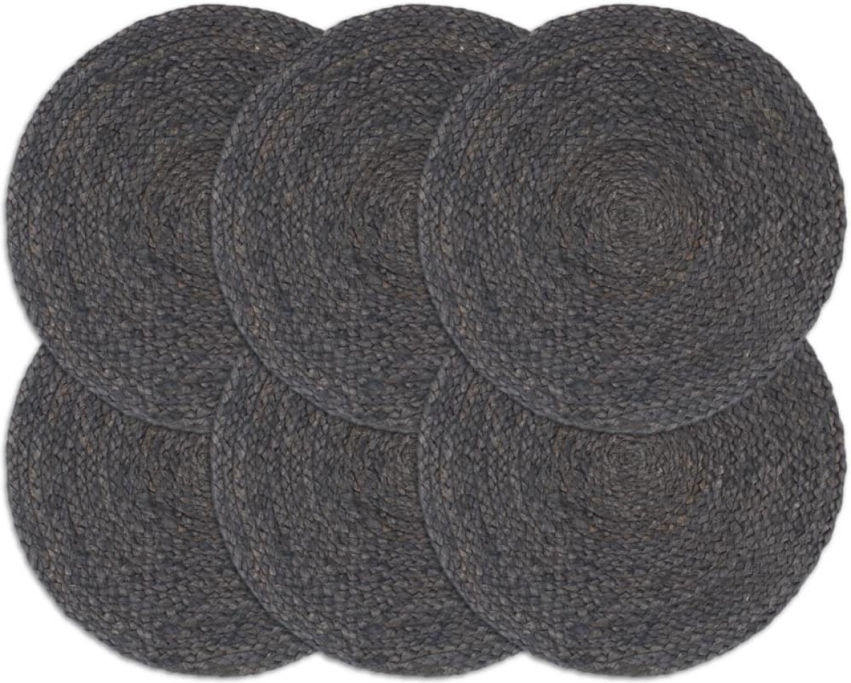 VidaXL Placemats 6 st rond 38 cm jute donkergrijs