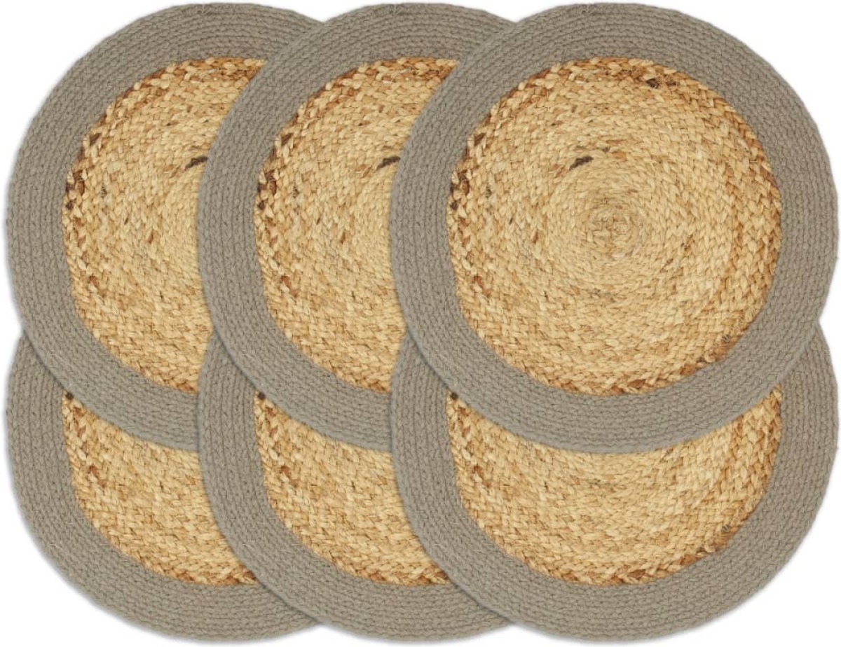 VidaXL Placemats 6 st 38 cm jute en katoen natuurlijk en grijs