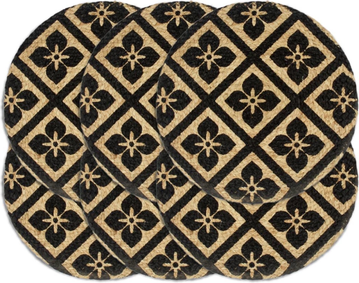 VidaXL Placemats 6 st rond 38 cm jute zwart