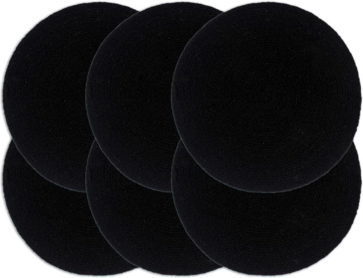VidaXL Placemats 6 st rond 38 cm katoen effen zwart