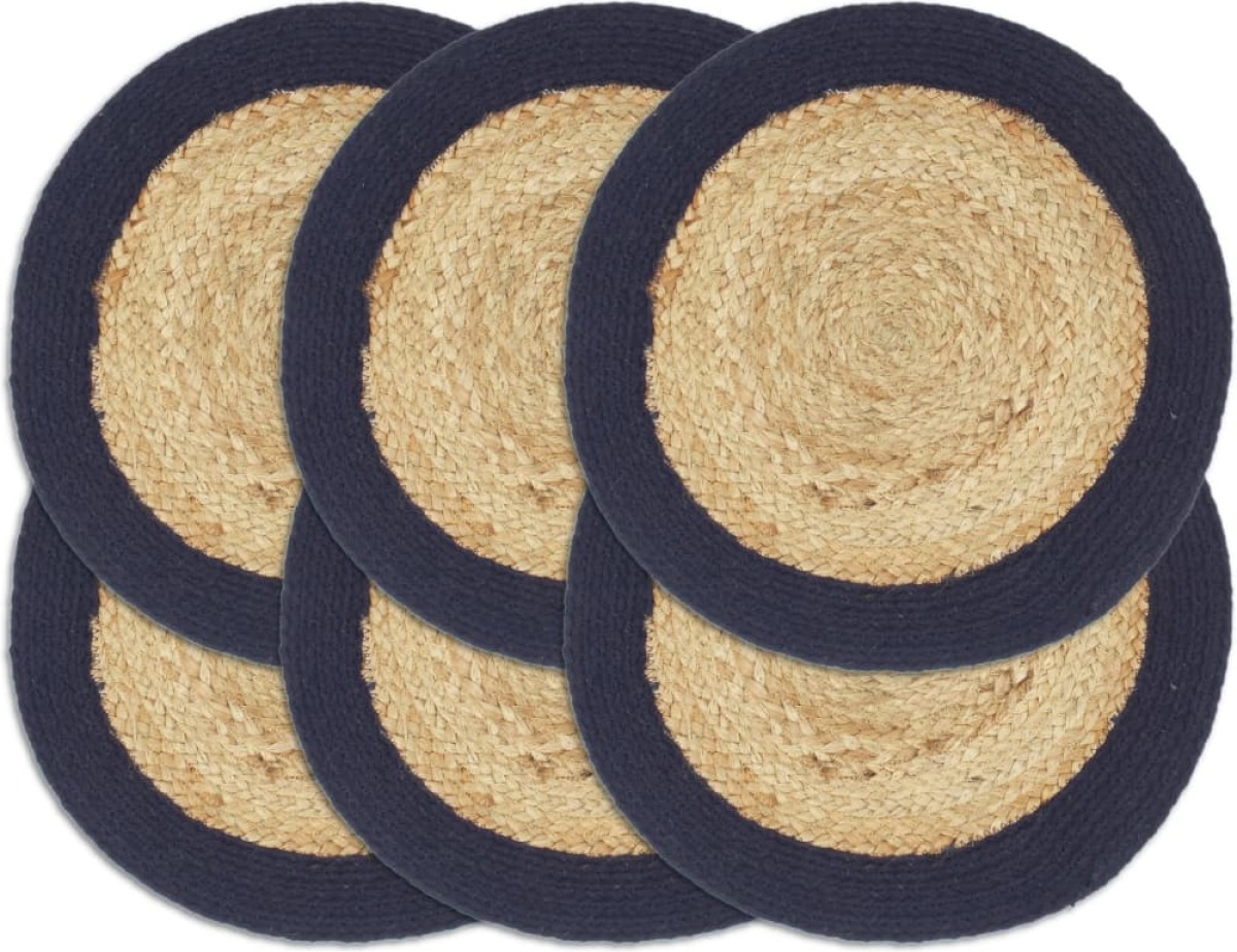 VidaXL Placemats 6 st 38 cm jute en katoen natuurlijk en marineblauw