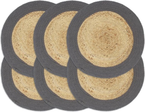 VidaXL Placemats 6 st 38 cm jute en katoen natuurlijk en antraciet