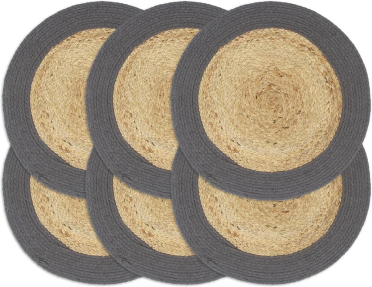 VidaXL Placemats 6 st 38 cm jute en katoen natuurlijk en antraciet