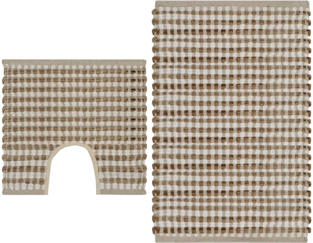 VidaXL Badmattenset handgeweven jute en stof naturel en wit