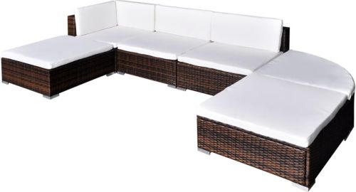 VidaXL 6-delige Loungeset met kussens poly rattan bruin