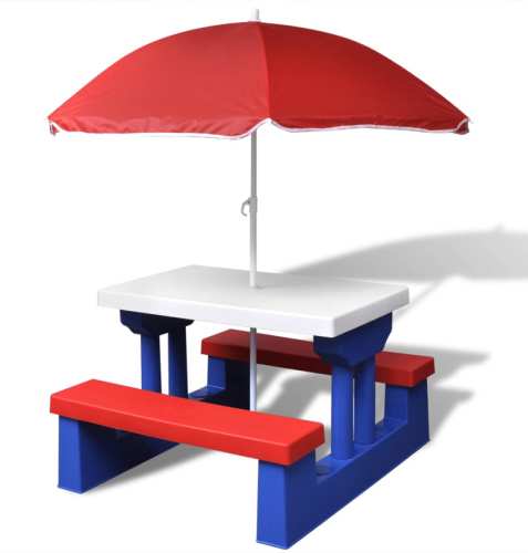 VidaXL Kinderpicknicktafel met banken en parasol meerkleurig