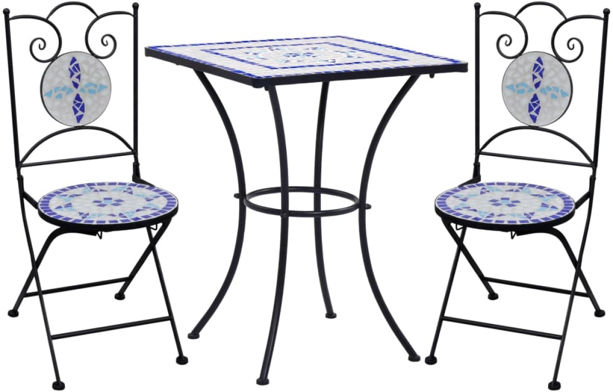 VidaXL 3-delige Bistroset mozaïek keramische tegel blauw en wit