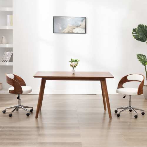 VidaXL Kantoorstoel draaibaar gebogen hout en kunstleer wit