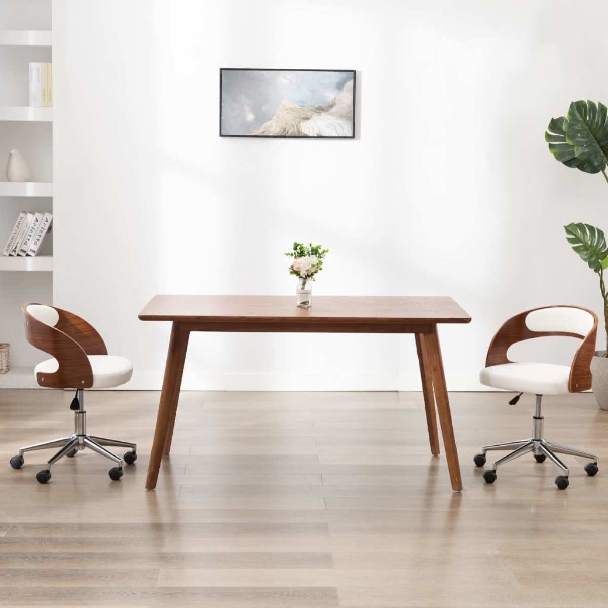 VidaXL Kantoorstoel draaibaar gebogen hout en kunstleer wit
