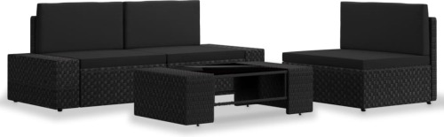 VidaXL 4-delige Loungeset poly rattan zwart