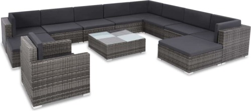 VidaXL 12-delige Loungeset met kussens poly rattan grijs