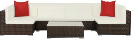 VidaXL 7-delige Loungeset met kussens poly rattan bruin