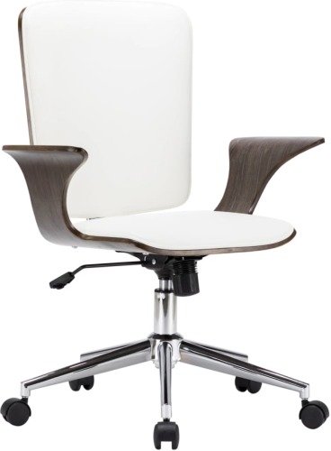 VidaXL Kantoorstoel draaibaar kunstleer en gebogen hout wit